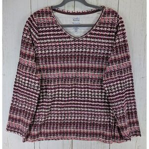 Croft Barrow Plus Size XXL Womens V Neck Multicolor Print Long Sleeve Cotton Top